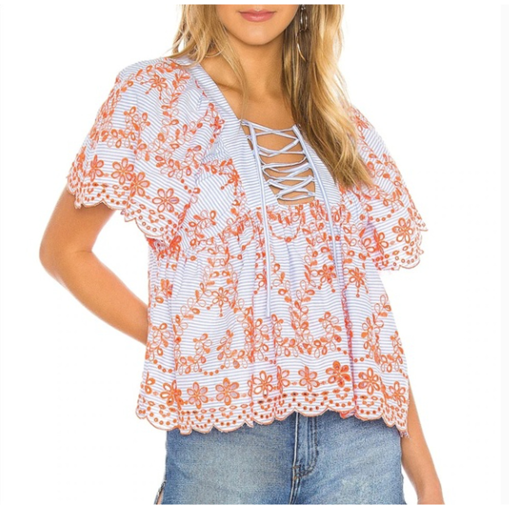 Tularosa Daisy Neon Embroidered Peasant Blouse Size XS